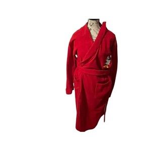 Vintage 1990s Disney Catalog Mickey Mouse Robe Red Soft Fleece Size LARGE RARE